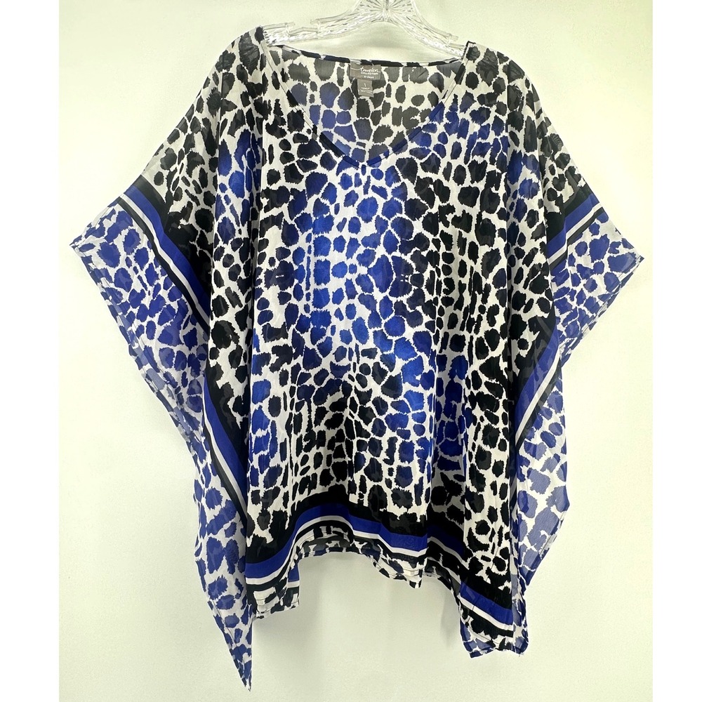 Chicos Travelers Collection Womens Blue Animal Print Kaftan‎ Top Size 1 Medium